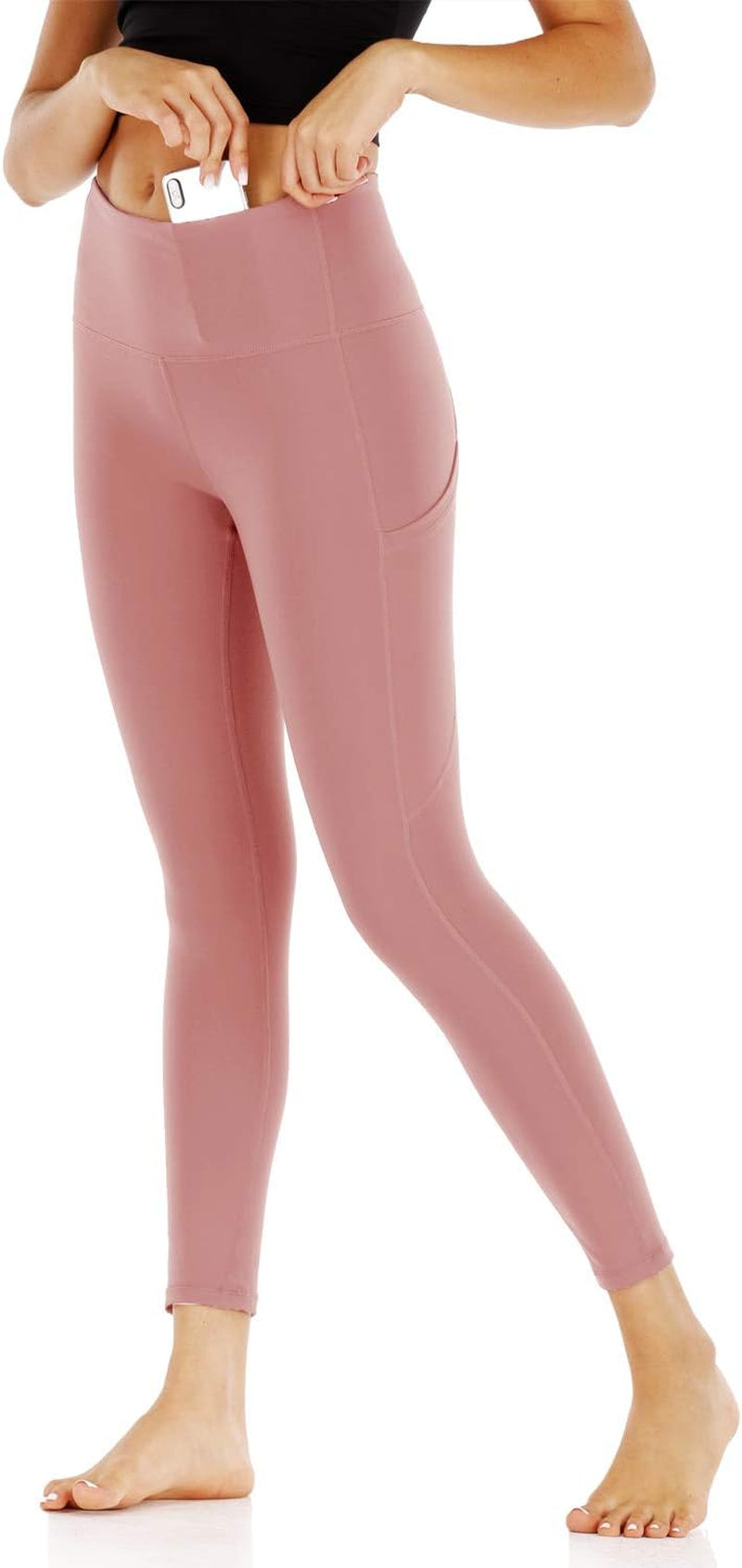 Target Workout Leggings Women'S High Waisted Yoga Pants with Side Pockets Running Trousers Tummy Control Stretch Tights Pink L US 8 10