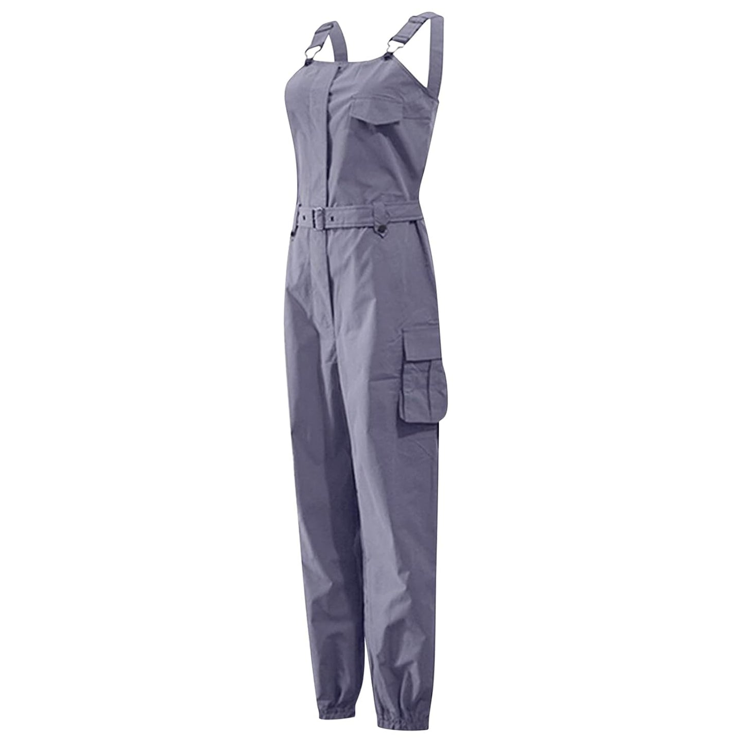 Women'S Summer Adjustable Straps Sleeveless Jumpsuits Solid Color Strapless Belted Pants Pocket Romper